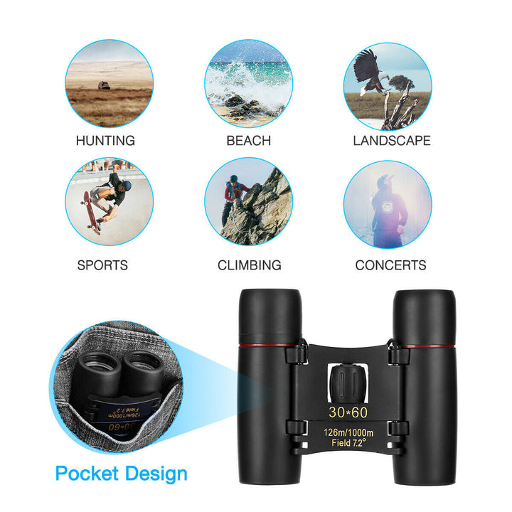 30x60 Compact Folding Binoculars with Carry Case