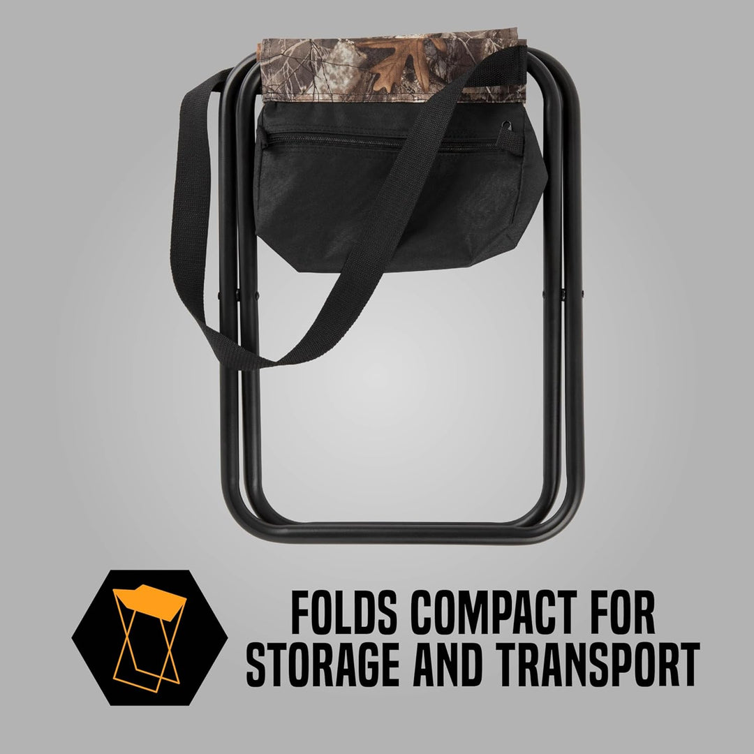 Vanish Folding Hunting Seat Realtree Edge – Portable Camo Chair with Storage, Steel Frame, 225 lb Capacity