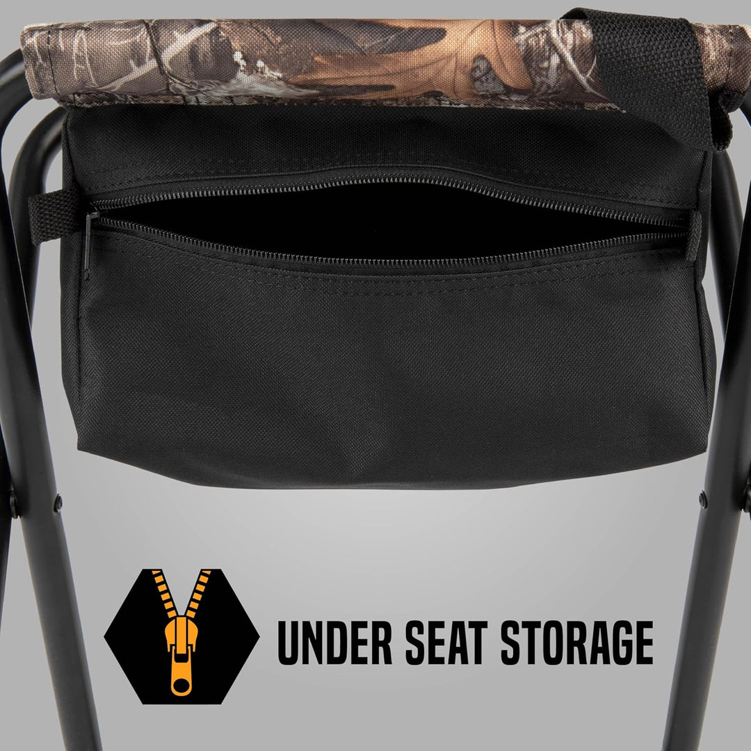 Vanish Folding Hunting Seat Realtree Edge – Portable Camo Chair with Storage, Steel Frame, 225 lb Capacity
