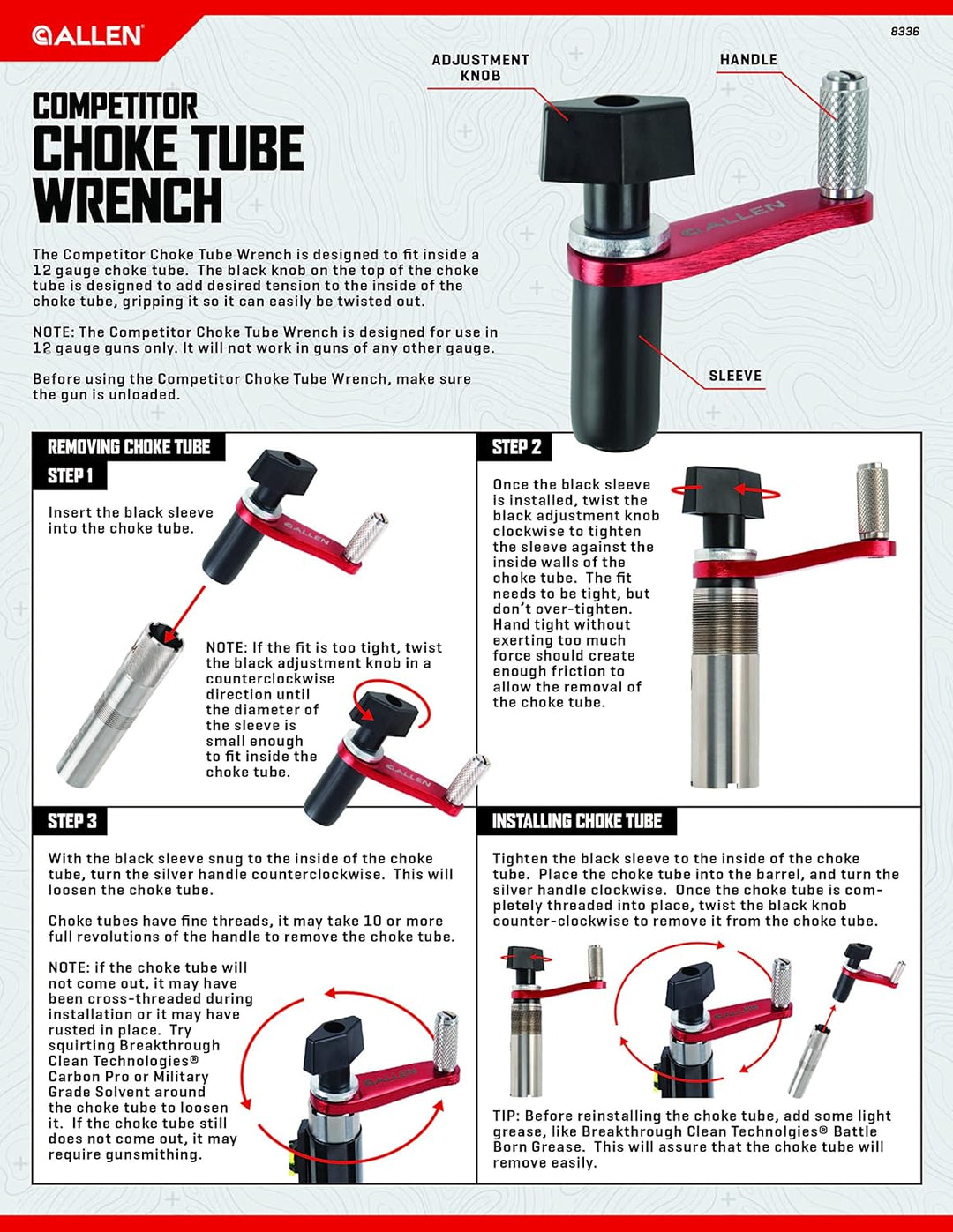 Allen 12 Gauge Choke Tube Wrench Crank Style – Adjustable Grip Tool Black/Red