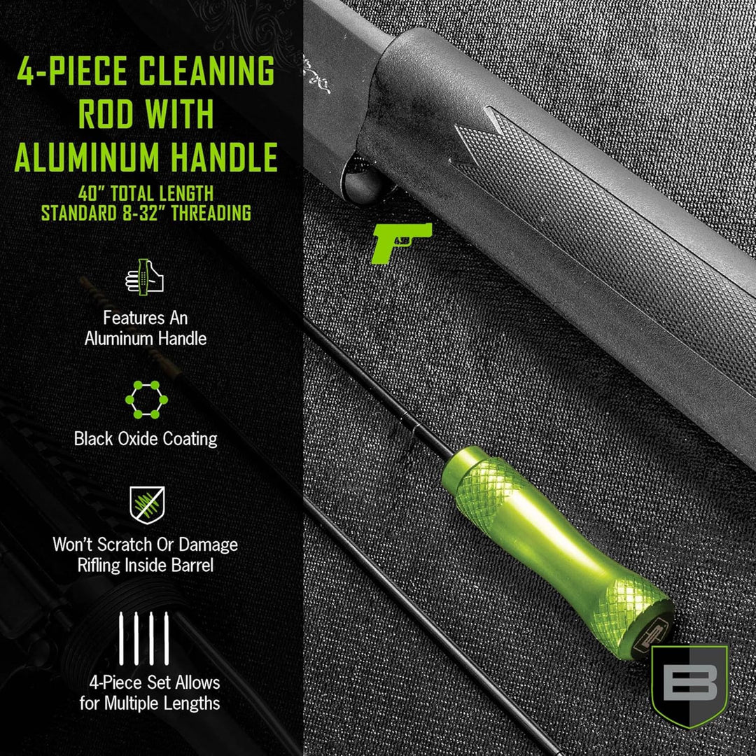 Breakthrough Clean Technologies 4-Piece Cleaning Rod 40” – Aluminum Handle Gun Cleaning Rod with 8-32 Thread