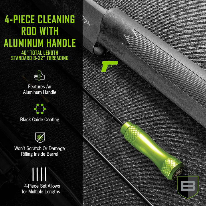 Breakthrough Clean Technologies 4-Piece Cleaning Rod 40” – Aluminum Handle Gun Cleaning Rod with 8-32 Thread