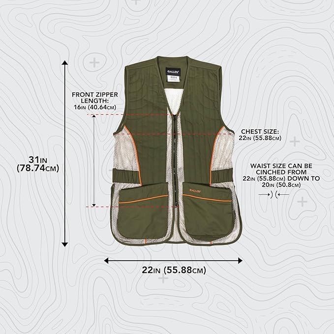 Allen Company Ace Shooting Range Vest M/L Olive/Tan – Adjustable Ambidextrous Vest with Padded Shoulder