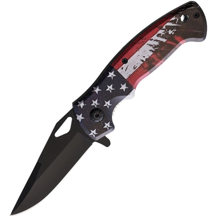 ElitEdge US Flag Linerlock Knife – 3" Black Stainless Blade, Folding Pocket Knife with Clip &amp; Patriotic Handle