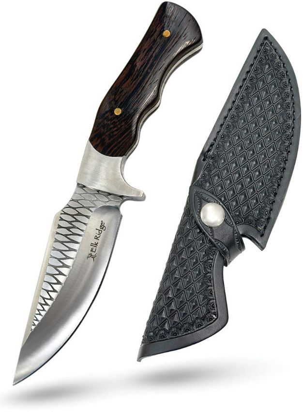Fixed Blade Hunting Knife 9" – 4.5" Drop Point Stainless Steel Blade, Wood Handle, Full Tang with Leather Sheath