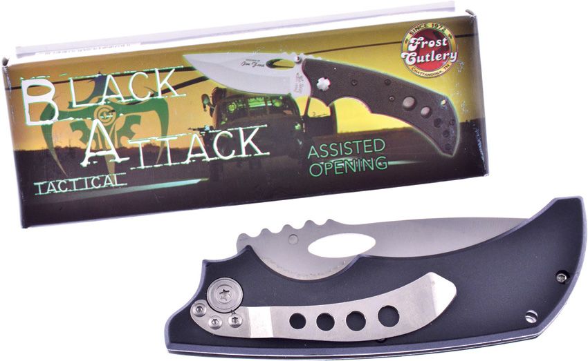Tac Linerlock Assisted Opening Knife – 3.5" Drop Point Stainless Blade, Black Nylon Handle, Pocket Clip