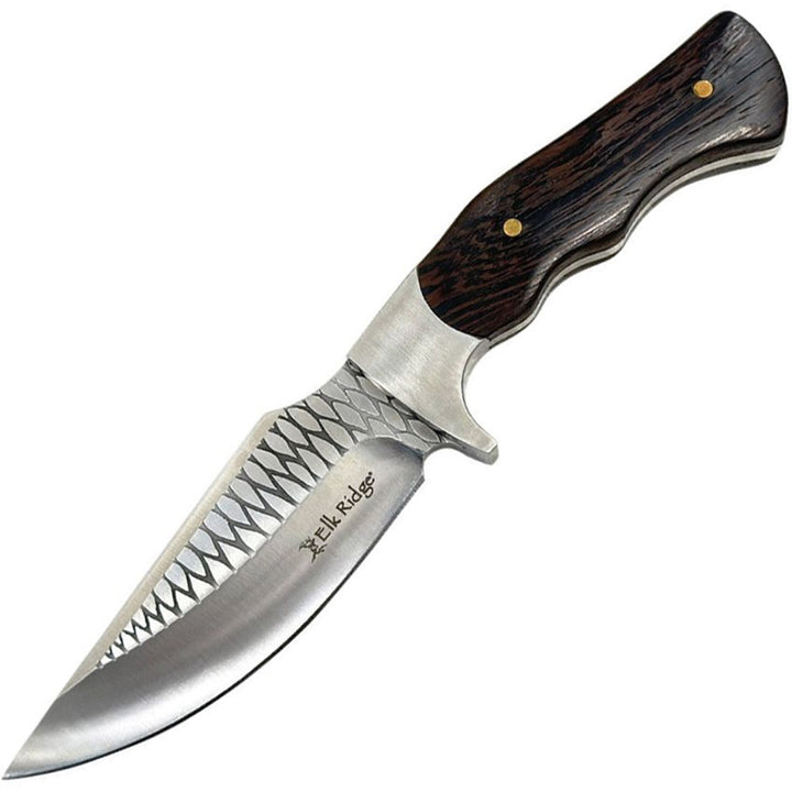 Fixed Blade Hunting Knife 9" – 4.5" Drop Point Stainless Steel Blade, Wood Handle, Full Tang with Leather Sheath