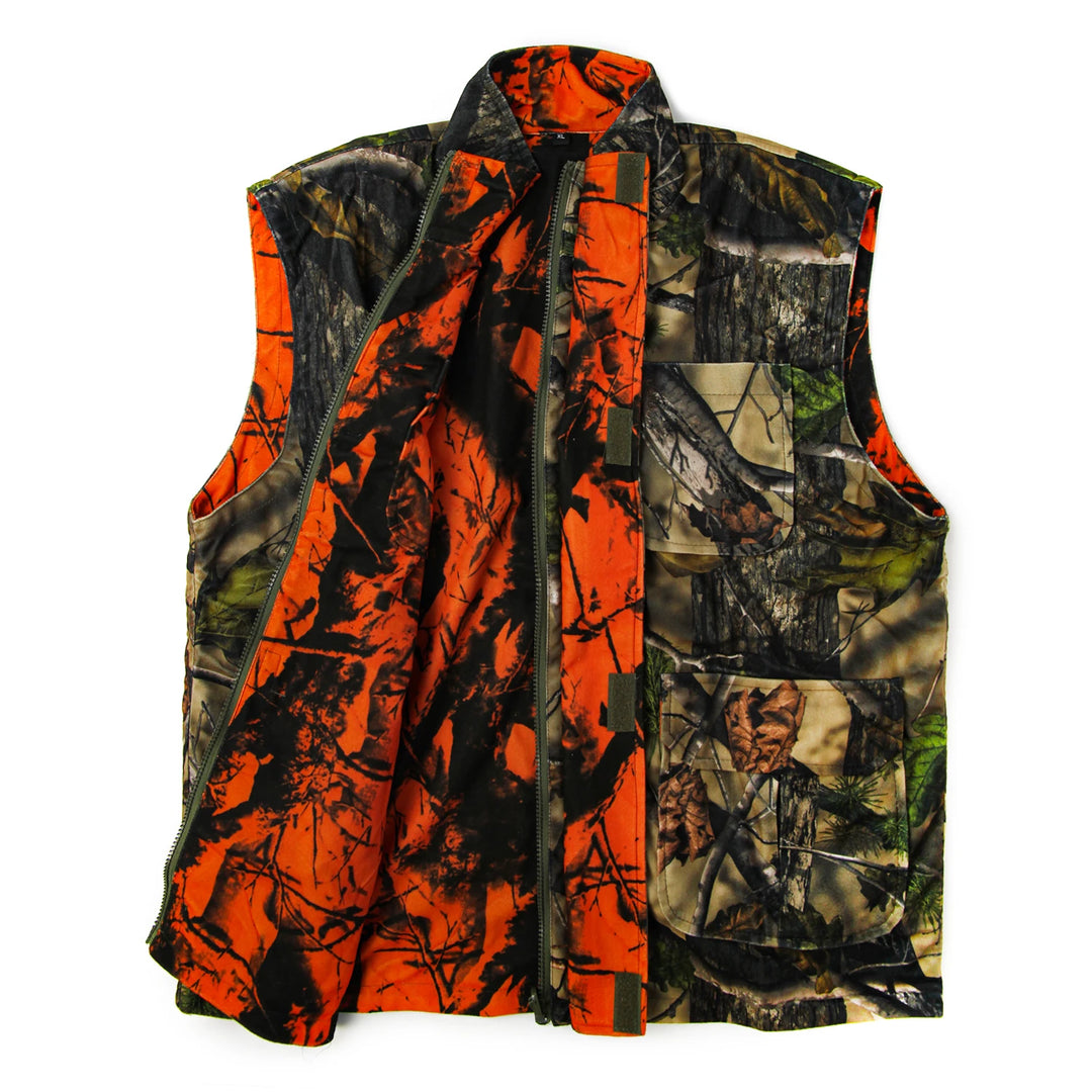 Orange Camo Fleece Hunting Vest – Sleeveless Safety Waistcoat for Hunting, Hiking & Fishing