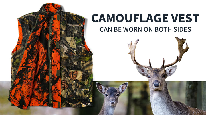 Orange Camo Fleece Hunting Vest – Sleeveless Safety Waistcoat for Hunting, Hiking & Fishing