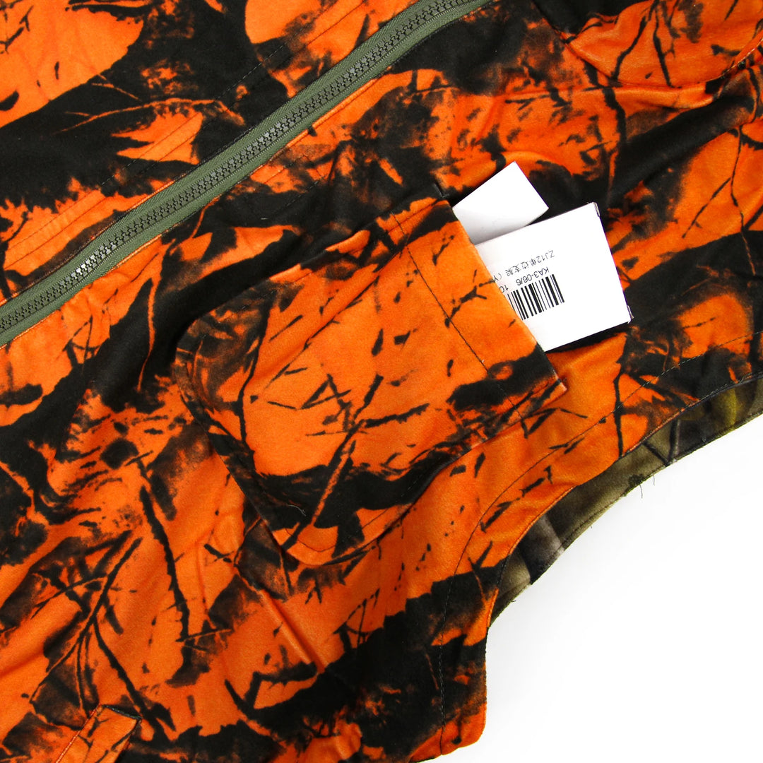 Orange Camo Fleece Hunting Vest – Sleeveless Safety Waistcoat for Hunting, Hiking & Fishing