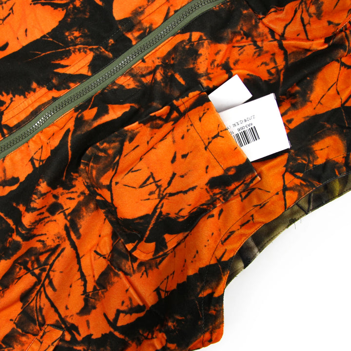 Orange Camo Fleece Hunting Vest – Sleeveless Safety Waistcoat for Hunting, Hiking & Fishing