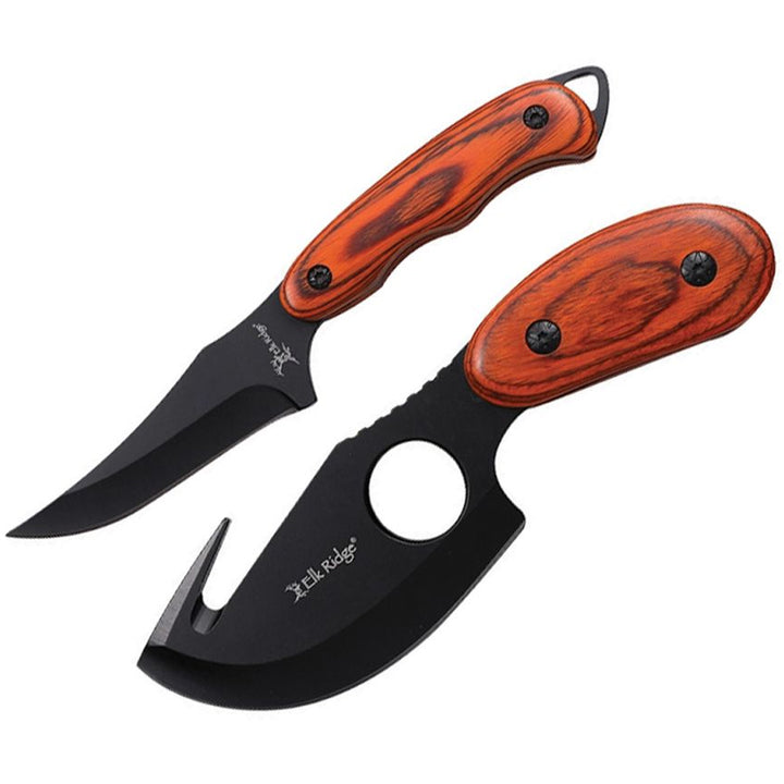2-Piece Hunting Knife Set Brown – Caping Knife &amp; Guthook with 3Cr13MoV Steel, Full Tang Wood Handle &amp; Sheath