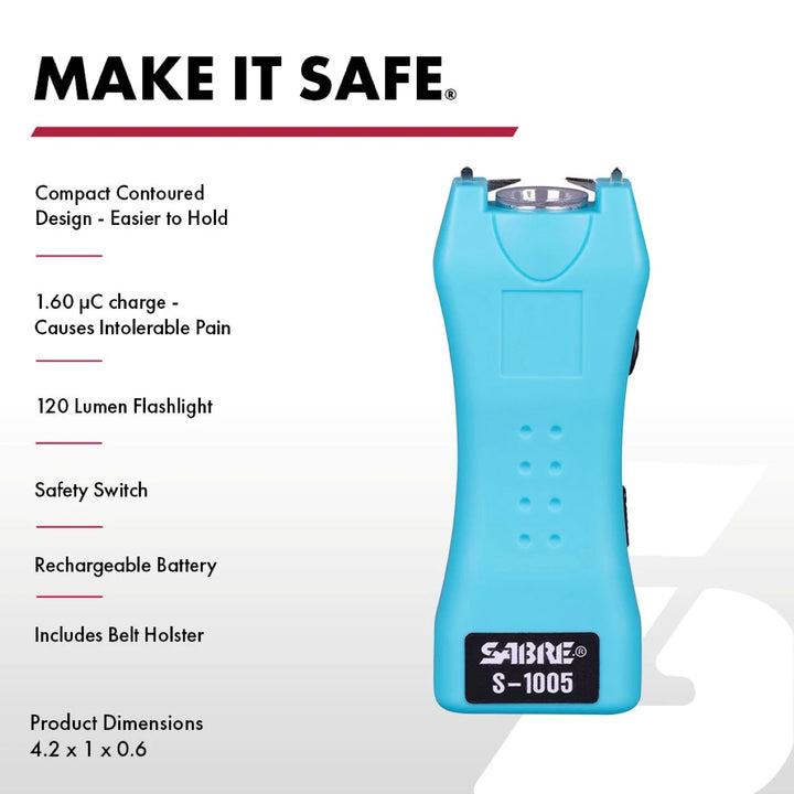 SABRE Pepper Spray &amp; 2-in-1 Stun Gun with Flashlight – Fast Flip Top Safety, 12–14 ft Range, Rechargeable Defense Kit