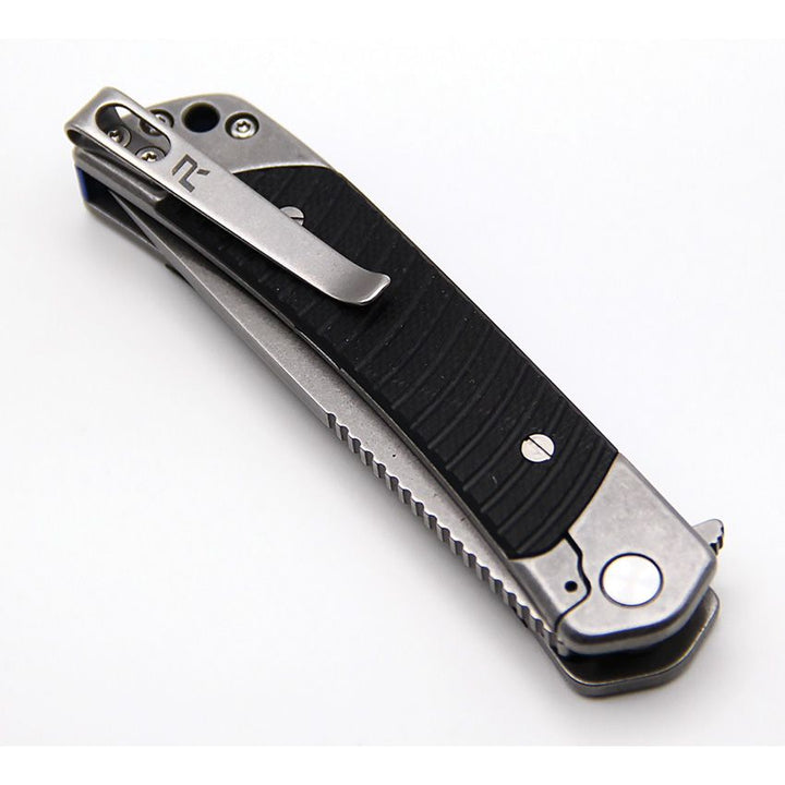 Duo Linerlock Folding Knife – Dual Blade Drop Point &amp; Guthook, 9Cr18MoV Steel, G10 Handle (Black)