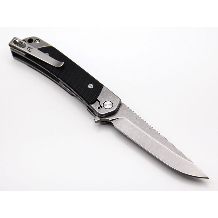 Duo Linerlock Folding Knife – Dual Blade Drop Point &amp; Guthook, 9Cr18MoV Steel, G10 Handle (Black)