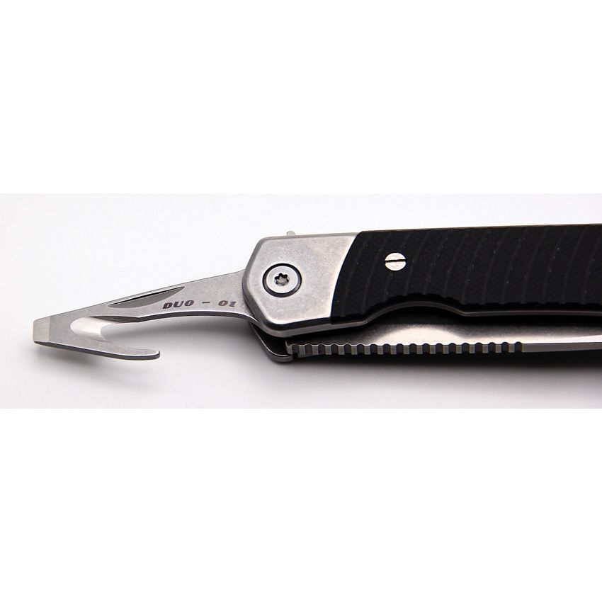 Duo Linerlock Tanto Folding Knife – Dual Tanto &amp; Guthook Blades, 9Cr18MoV Steel, G10 Handle (Black)