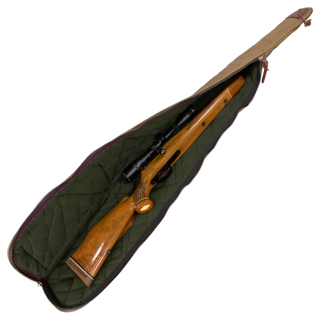Signature Series Scoped Rifle Case 46" Khaki – Waxed Canvas Gun Case with Leather Sling, Flannel Lined Padded Rifle Storage