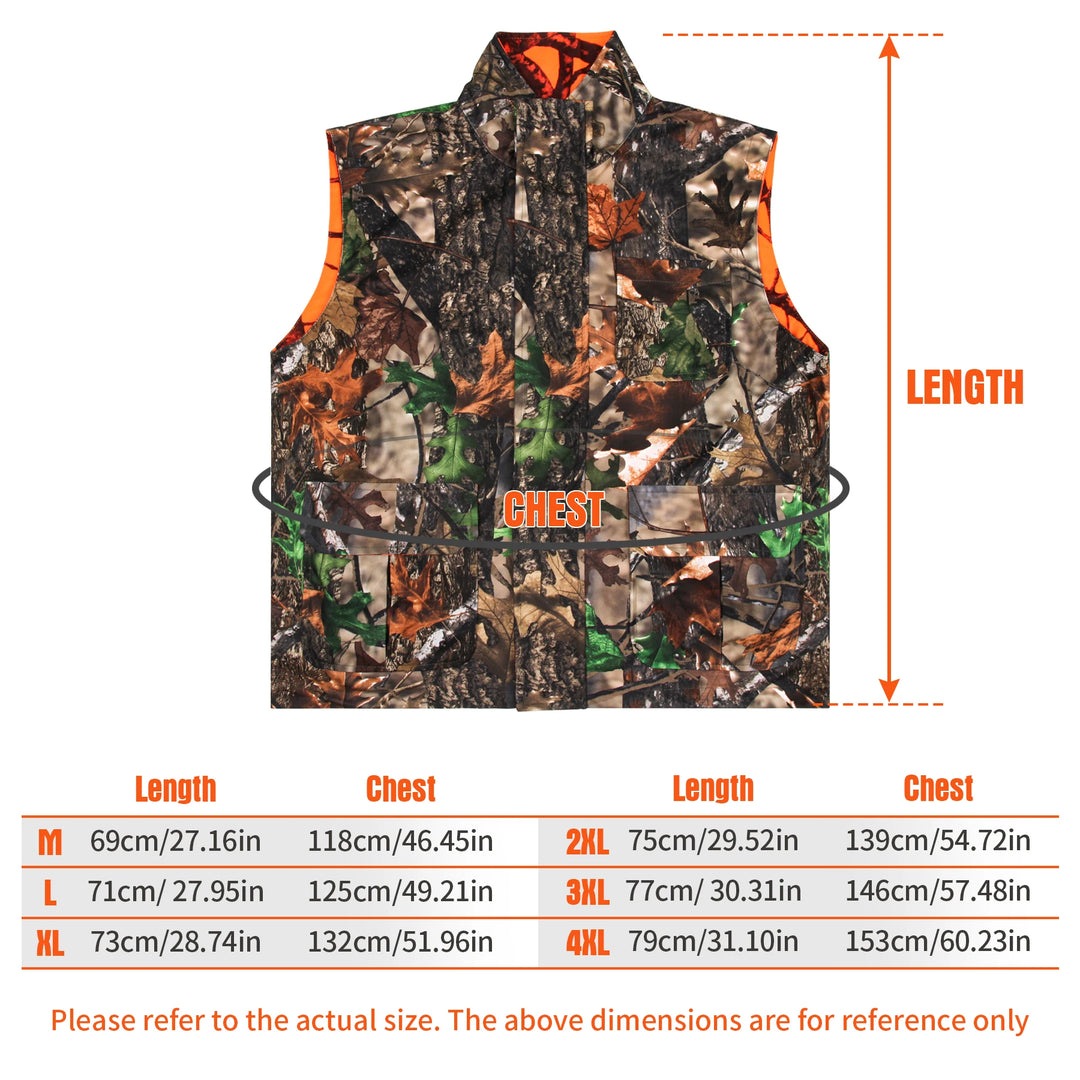 Orange Camo Fleece Hunting Vest – Sleeveless Safety Waistcoat for Hunting, Hiking & Fishing