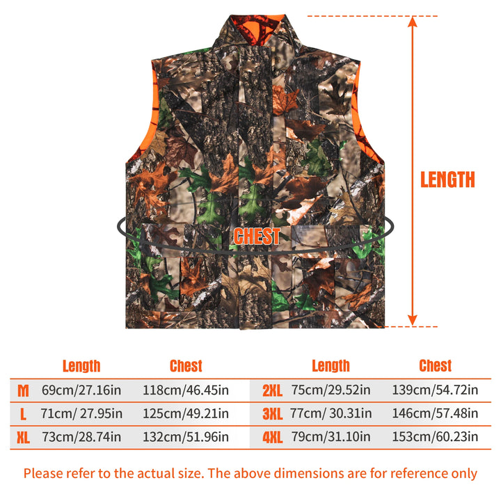 Orange Camo Fleece Hunting Vest – Sleeveless Safety Waistcoat for Hunting, Hiking & Fishing