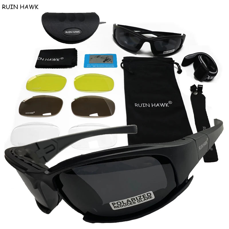 RUIN HAWK X7/C5 Tactical Sunglasses – 4 Interchangeable Lenses