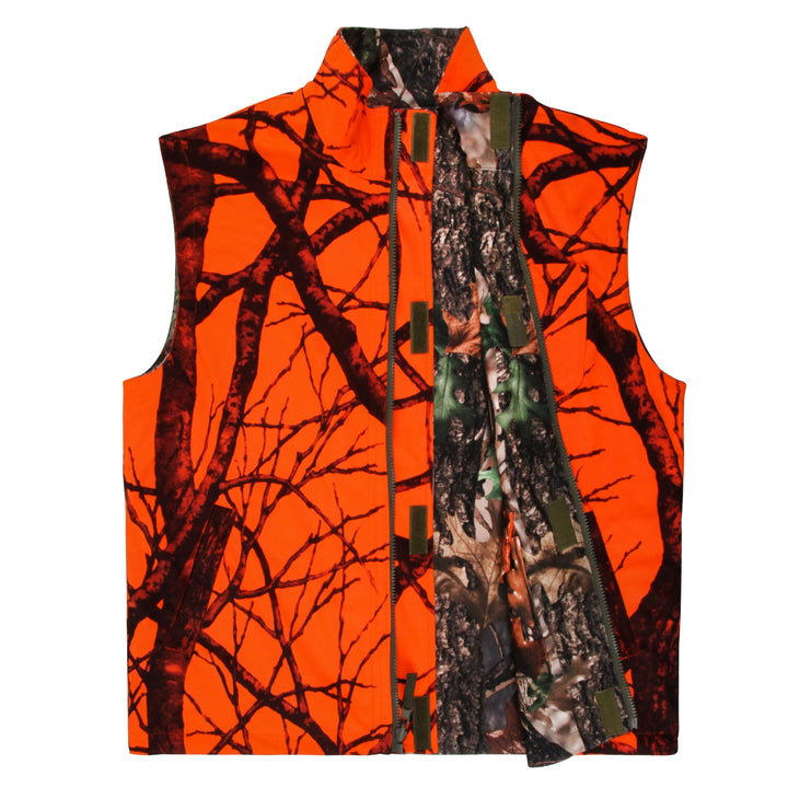 Orange Camo Fleece Hunting Vest – Sleeveless Safety Waistcoat for Hunting, Hiking & Fishing