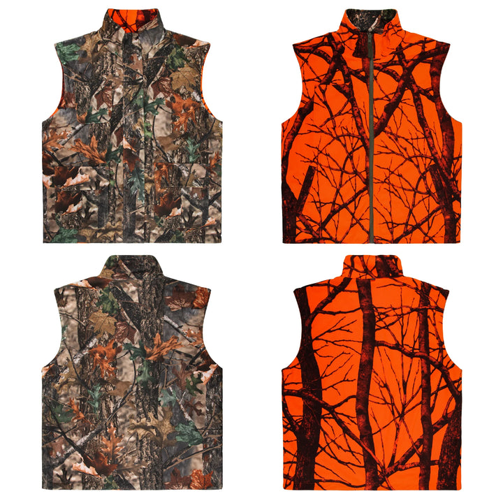Orange Camo Fleece Hunting Vest – Sleeveless Safety Waistcoat for Hunting, Hiking & Fishing
