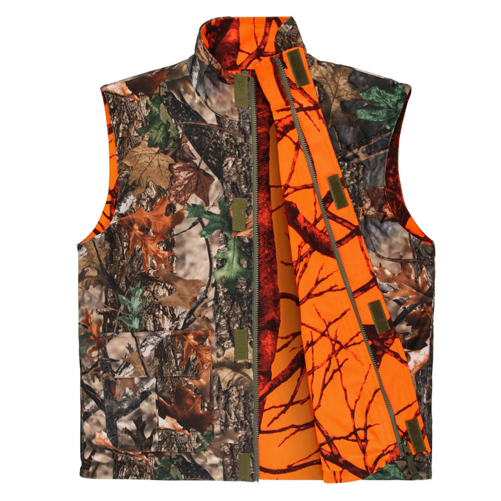 Orange Camo Fleece Hunting Vest – Sleeveless Safety Waistcoat for Hunting, Hiking & Fishing