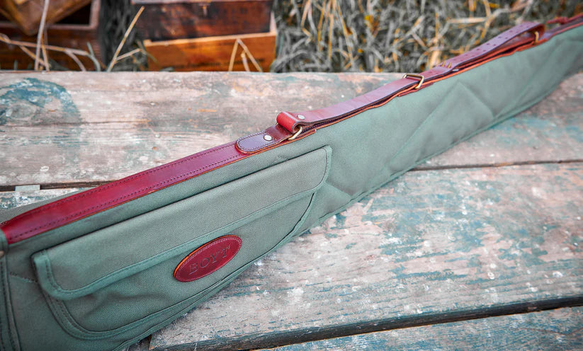 Signature Series Shotgun Case 50" Green – Waxed Canvas Padded Gun Case with Leather Sling, Flannel Lined Shotgun Storage