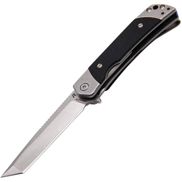 Duo Linerlock Tanto Folding Knife – Dual Tanto &amp; Guthook Blades, 9Cr18MoV Steel, G10 Handle (Black)