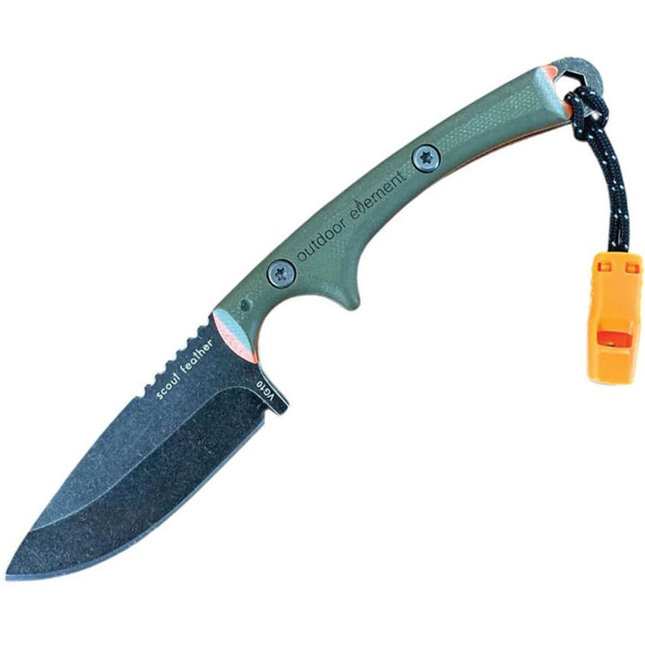 Scout Feather Fixed Blade Knife OD Green – VG-10 Drop Point Blade, G10 Handle with Ferro Rod, Whistle &amp; Neck Sheath