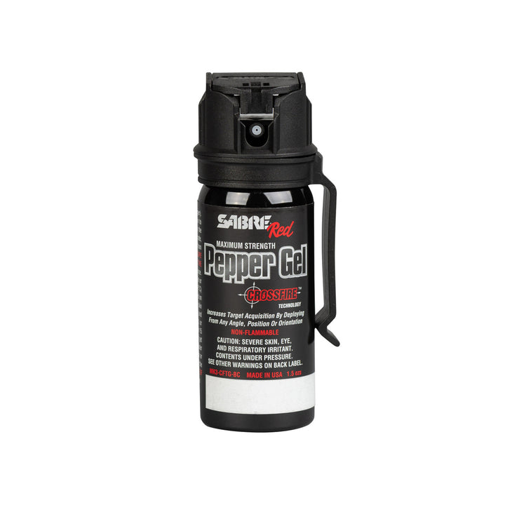 SABRE Crossfire Pepper Gel with Belt Clip – 360° Self Defense Spray, 20 ft Range, Police Strength Protection