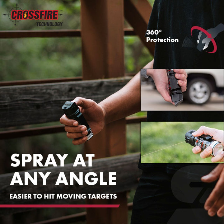 SABRE Crossfire Pepper Gel with Belt Clip – 360° Self Defense Spray, 20 ft Range, Police Strength Protection