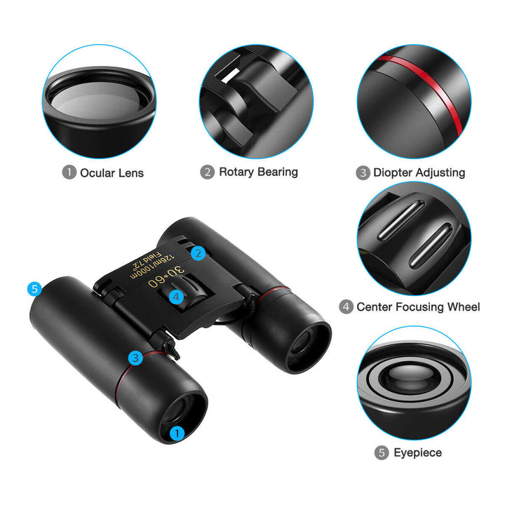 30x60 Compact Folding Binoculars with Carry Case