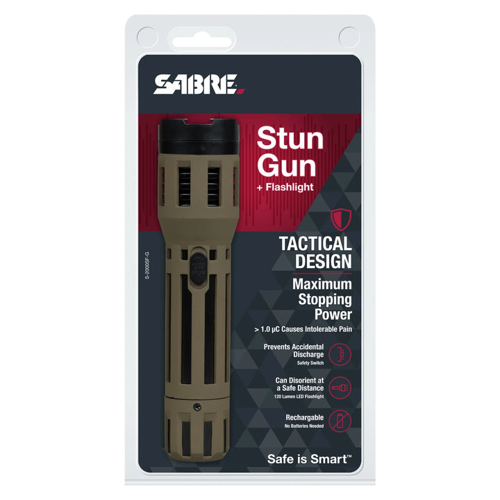 SABRE 2-in-1 Stun Gun with LED Flashlight – 1.820 µC Power, 120 Lumen Light, Rechargeable Self Defense Device