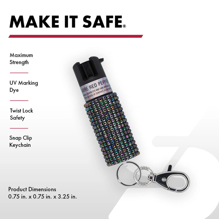 SABRE Jeweled Pepper Spray Keychain – Stylish Self Defense Spray with 12–14 ft Range &amp; Twist Lock Safety