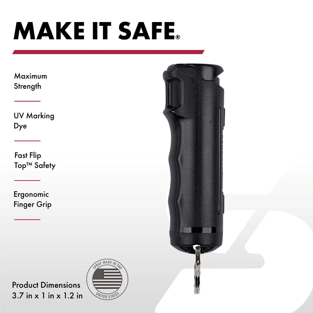 SABRE Pepper Spray &amp; 2-in-1 Stun Gun with Flashlight – Fast Flip Top Safety, 12–14 ft Range, Rechargeable Defense Kit