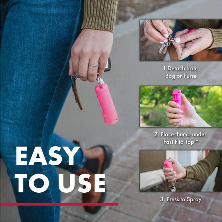 SABRE Pepper Spray &amp; 2-in-1 Stun Gun with Flashlight – Fast Flip Top Safety, 12–14 ft Range, Rechargeable Defense Kit