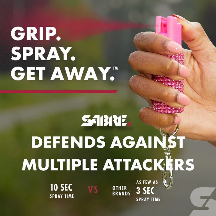 SABRE Jeweled Pepper Spray Keychain – Stylish Self Defense Spray with 12–14 ft Range &amp; Twist Lock Safety
