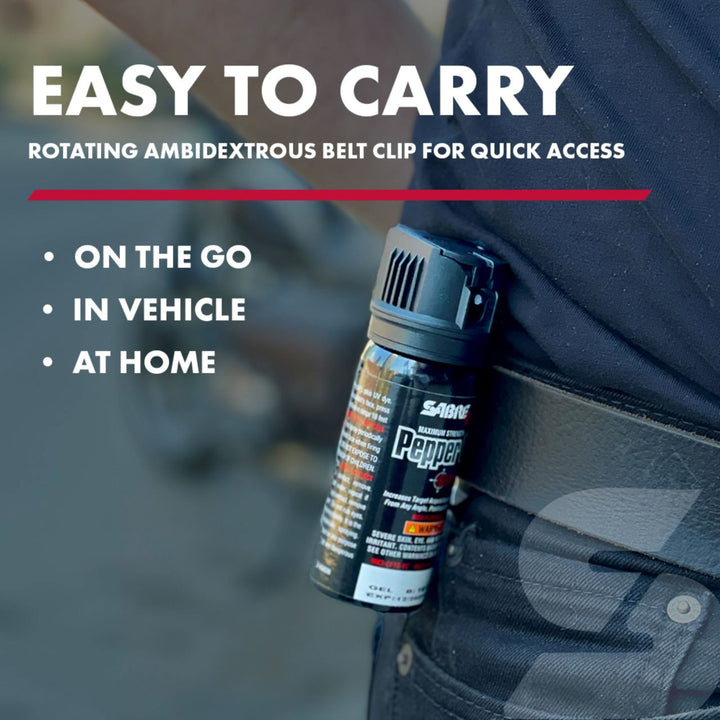 SABRE Crossfire Pepper Gel with Belt Clip – 360° Self Defense Spray, 20 ft Range, Police Strength Protection