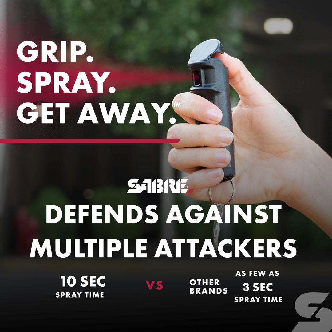 SABRE Pepper Spray &amp; 2-in-1 Stun Gun with Flashlight – Fast Flip Top Safety, 12–14 ft Range, Rechargeable Defense Kit